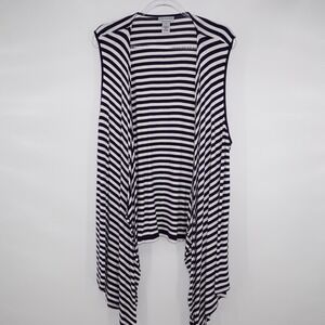 Catherines Womens Cardigan Open Front Sleeveless Vest Navy White 1X Nautical